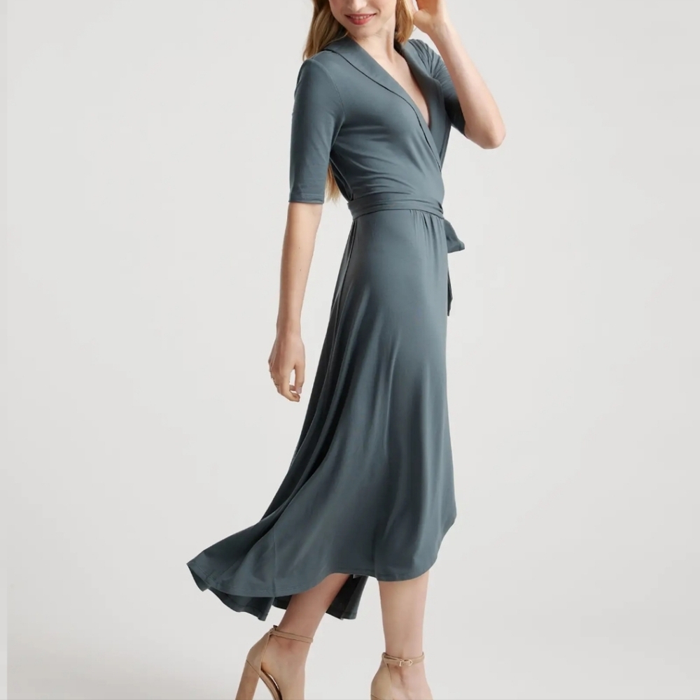 NWT Quince Tencel Jersey Midi Wrap Dress Gray Size Large - Picture 4 of 10
